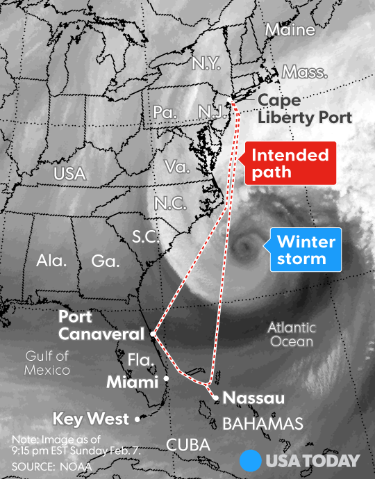 Click to enlarge Intended path of the cruise ship