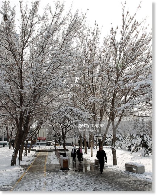 Snow covered park is seen after heavy snowfall as weather freezes, in Kayseri, Turkey on February 8, 2016.