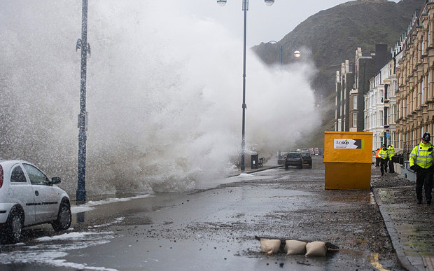 Click to enlarge Gale force winds from Storm Imogen batter the Welsh coastal town of Aberystwyth