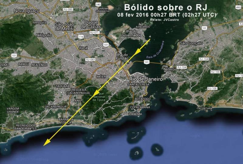 Click to enlarge Rio de Janeiro meteor flight path