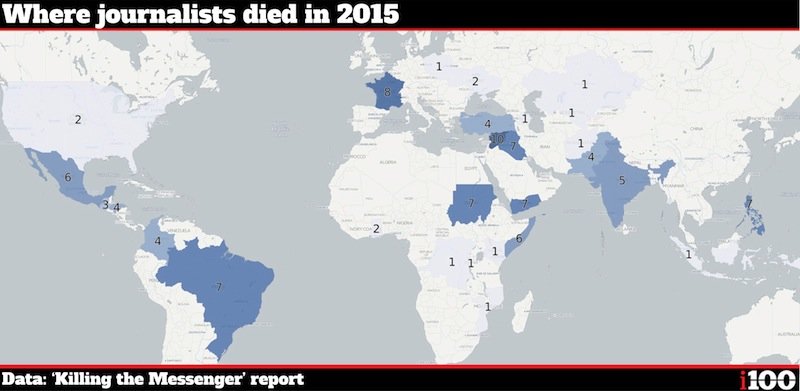 Where journalists died in 2015