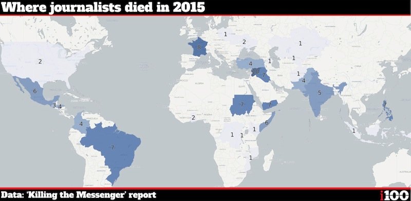 Where journalists died in 2015