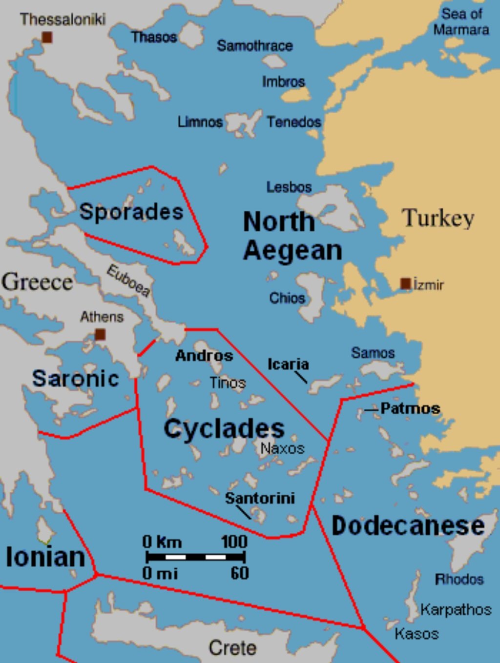 Click to enlarge Map og Aegean Sea