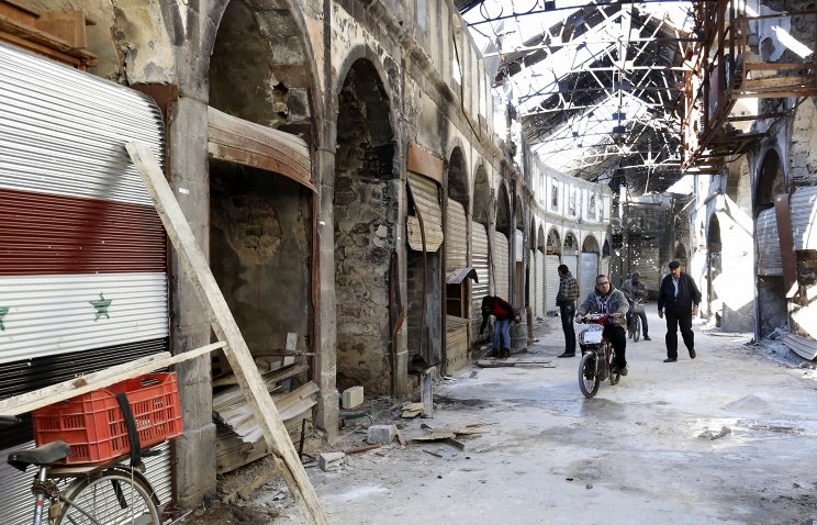 Damaged buildings in Homs, Syria