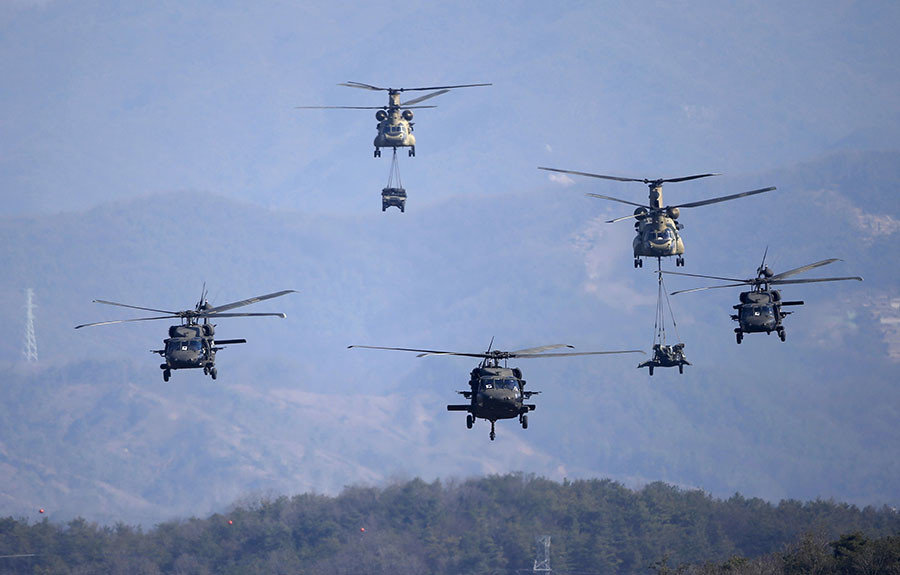U.S Army CH-47 Chinook and Black Hawk helicopters