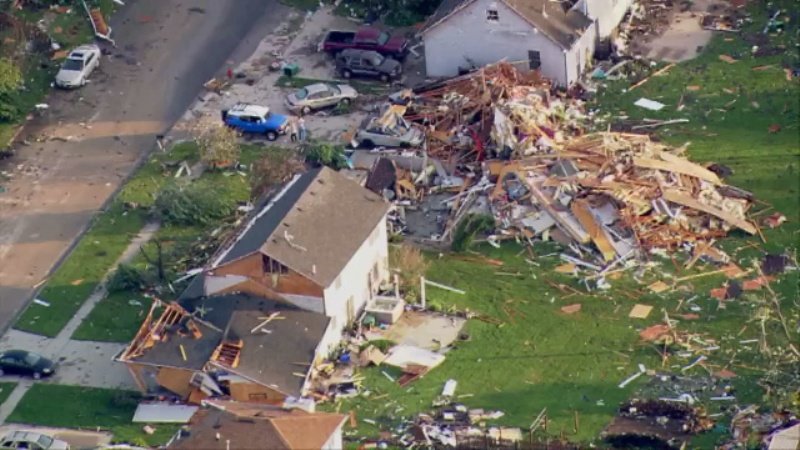 tornado damage in Coal City, Illinois