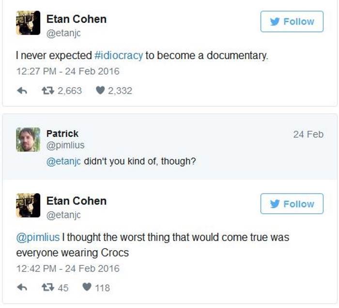 Click to enlarge idiocracy cohen tweet
