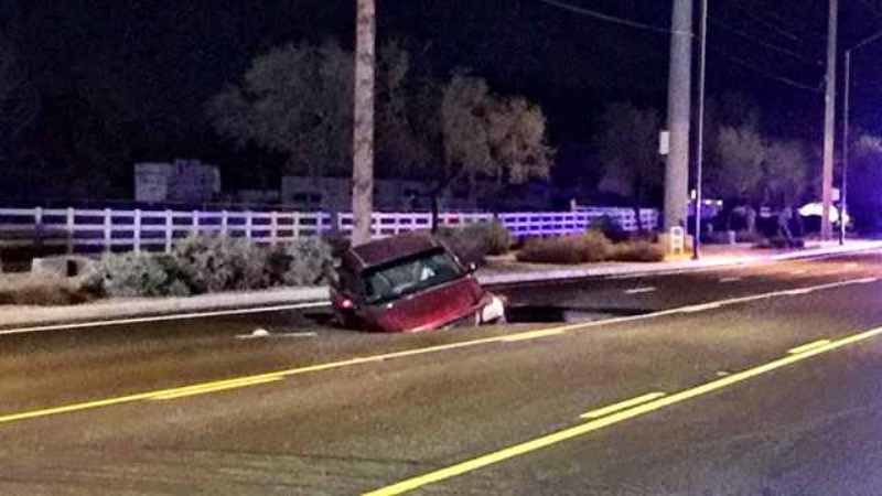 truck in sinkhole in Gilbert, Arizona