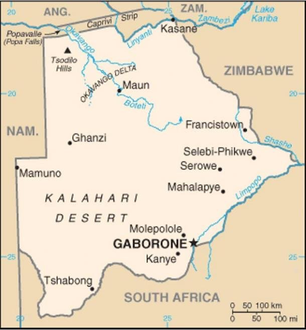 Click to enlarge Map of Botswana.