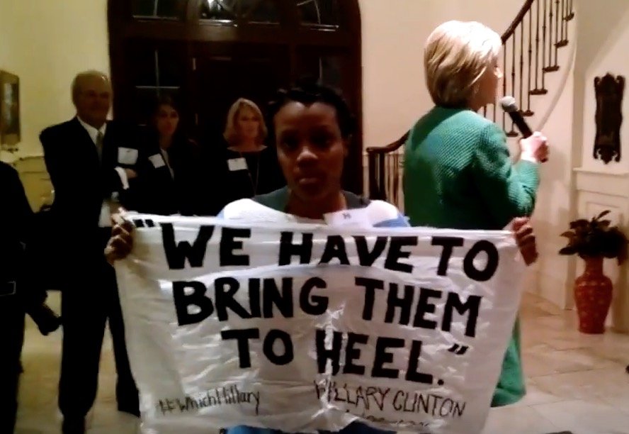 Protester at Hillary fundraiser