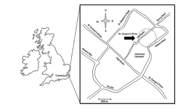 Click to enlarge St. Gregory’s Priory in contemporary central Canterbury, UK