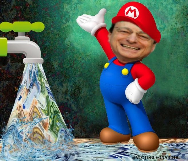 Cartoon Draghi turning on the taps