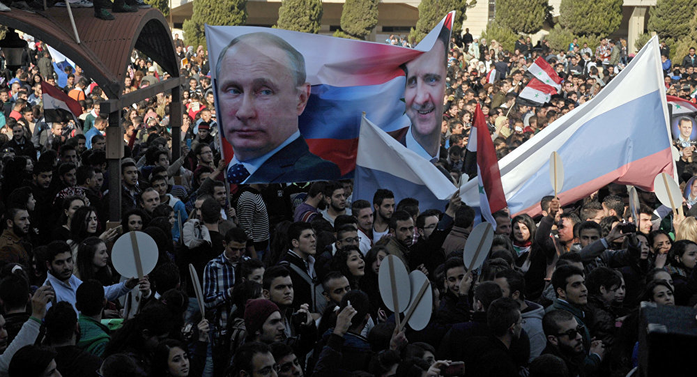 Click to enlarge syrian parade with putin and assad banners