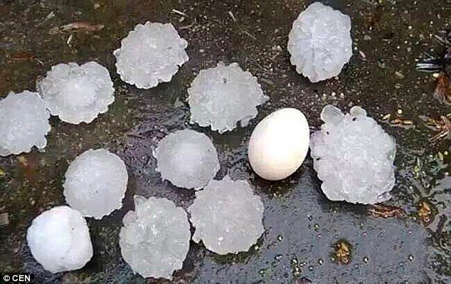 Boiled egg anyone? These giant hailstones hit Chenzhou City on March 17 causing serious damage to the area