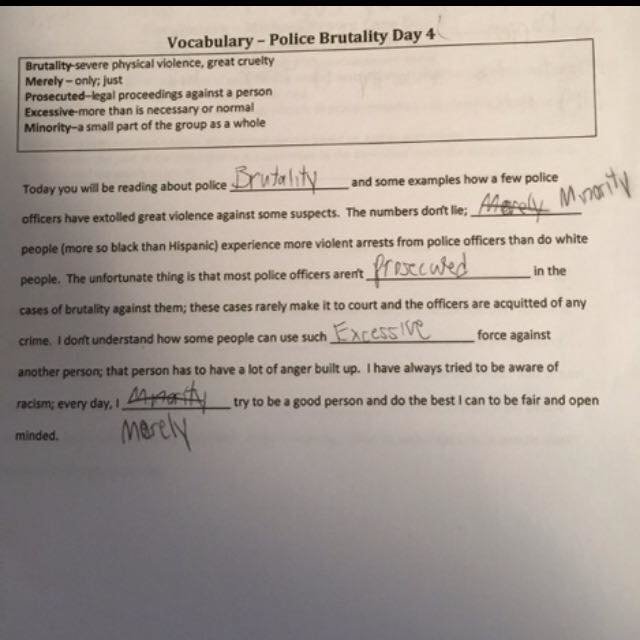 Click to enlarge Police brutality assignment