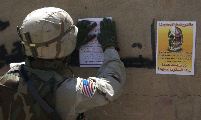 Soldier posting propaganda