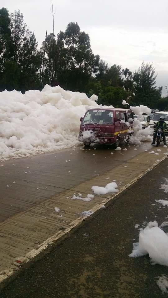 CAR WASH? NO! its the foam from Mbagathi river