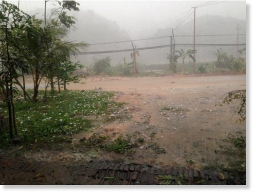 A hail storm brought down massive chunks of ice in Tuyen Quang Province April 3. 