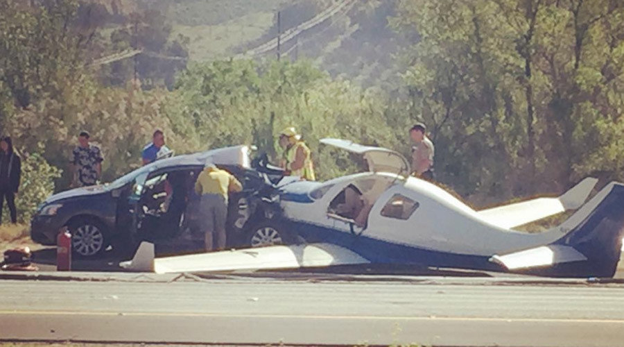 plane crash landing california highway