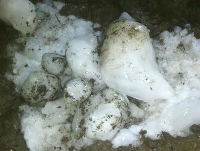  The chunk, believed to be a megacryometeor (ice-stone) or blue ice, came crashing down in a field on Monday, creating a three-foot-deep crater upon impact. 