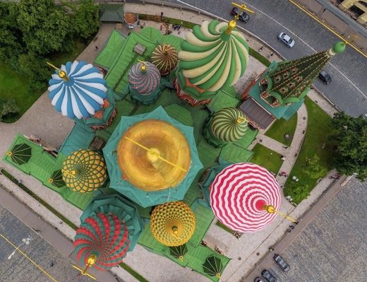 Click to enlarge Drone's eye view of St.Basil's Cathedral on Moscow's Red Square