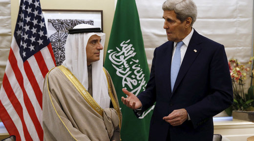U.S. Secretary of State John Kerry with Saudi Arabia's Foreign Minister Adel al-Jubeir