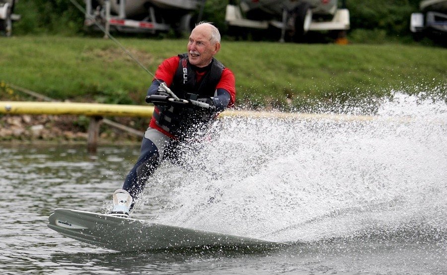 Old man water skiing