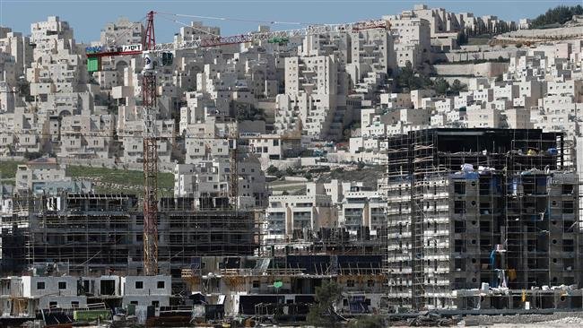 A general view shows buildings under construction in the illegal Israeli settlement