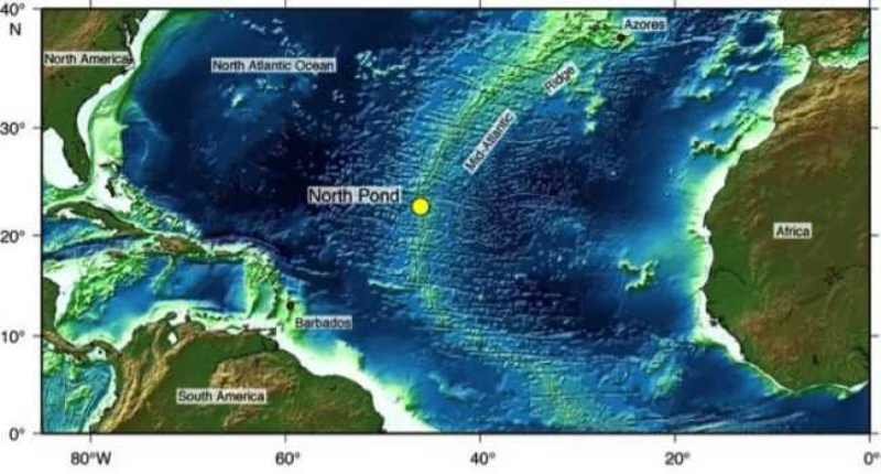 Click to enlarge Map of Mid-Atlantic Ridge and North Pond