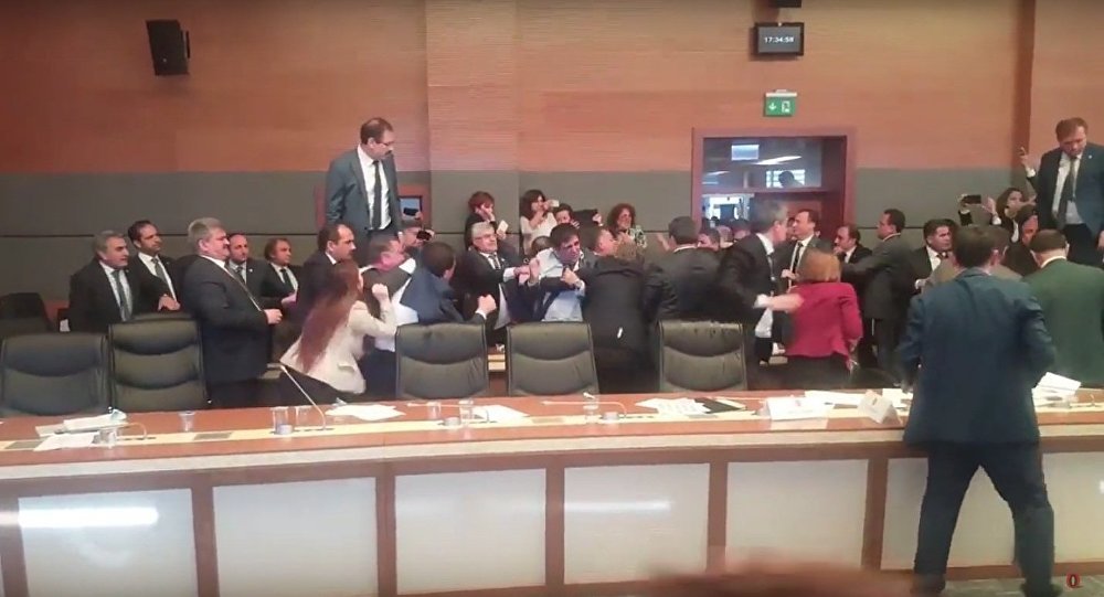 Fight in Turkey parliment