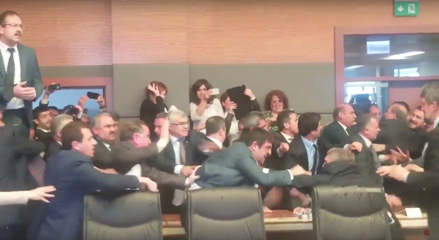 Click to enlarge Turkish parliament debate on lawmakers' immunity ends in a brawl