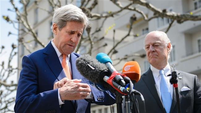 Click to enlarge Kerry (L) and UN Syria envoy Staffan de Mistura