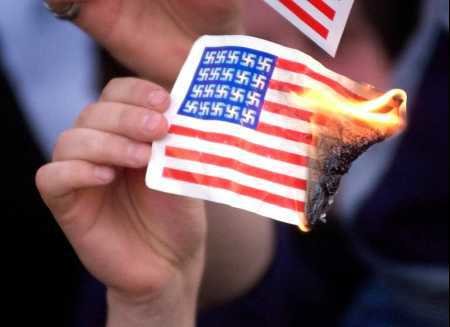 burning us flag swastikas