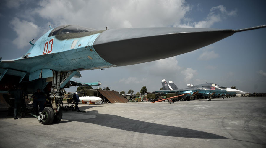 Click to enlarge A Su-34 multifunctional strike bomber at the Hmeimim airbase in the Latakia Governorate of Syria