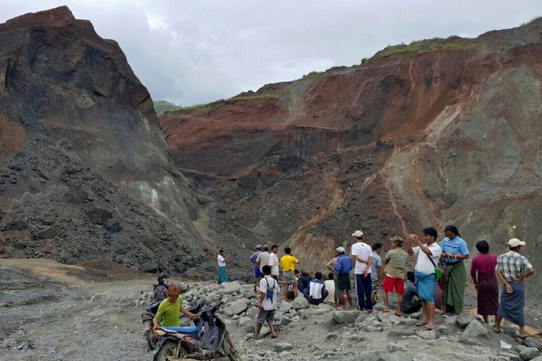 The site of a landslide at a jade mine in Kachin State, Myanmar, where as many as 100 people were feared missing.