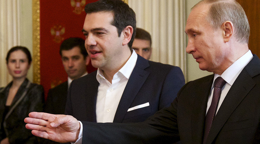 Russian President Vladimir Putin (R) and Greek Prime Minister Alexis Tsipras
