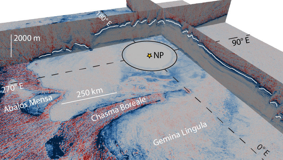 3D view of mars polar ice cap