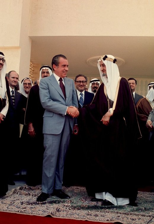 President Nixon shakes hands with Saudi King Faisal