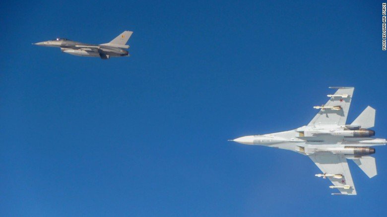 Russian SU-27 and Belgian F-16