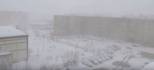 snowstorm in Pangody, Russia