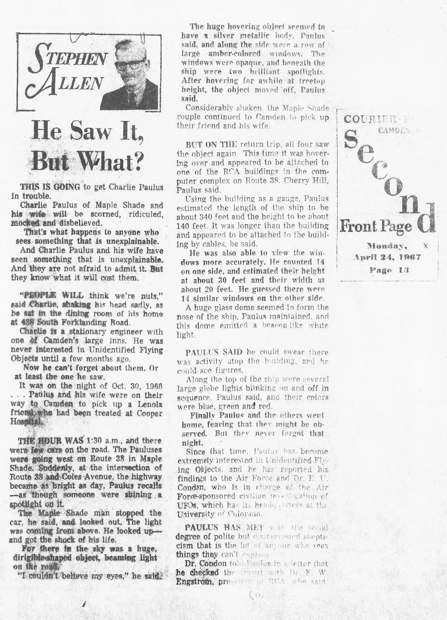 Click to enlarge UFO newspaper clipping