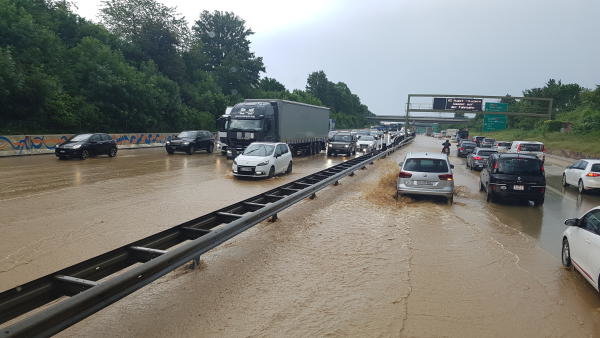 In Augst the highway was flooded .