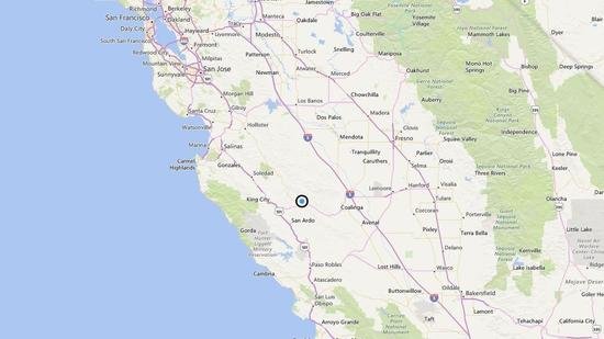 A map showing the location of the epicenter of Saturday afternoon's quake near King City