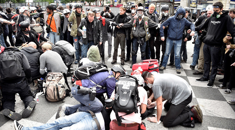 Click to enlarge Injured French protester