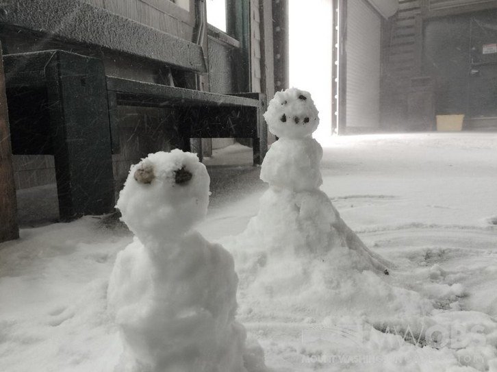 Although the 2015-16 snow season atop Mount Washington ends June 30, Mother Nature dropped 3.7 inches of the stuff on Sunday which allowed staff at the Mount Washington Observatory make this pair of snowmen