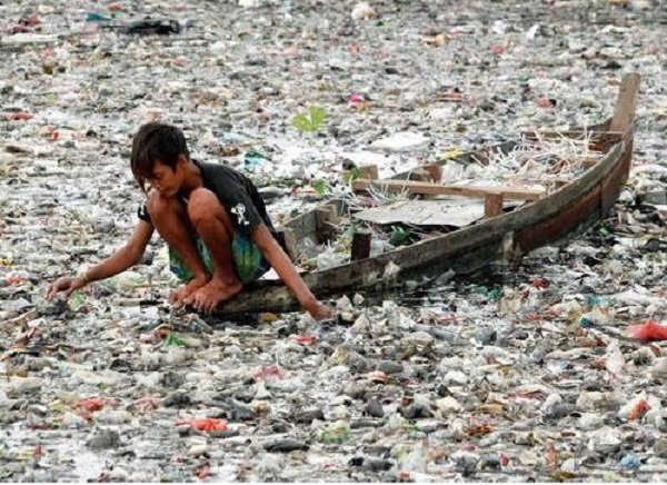 trash in water