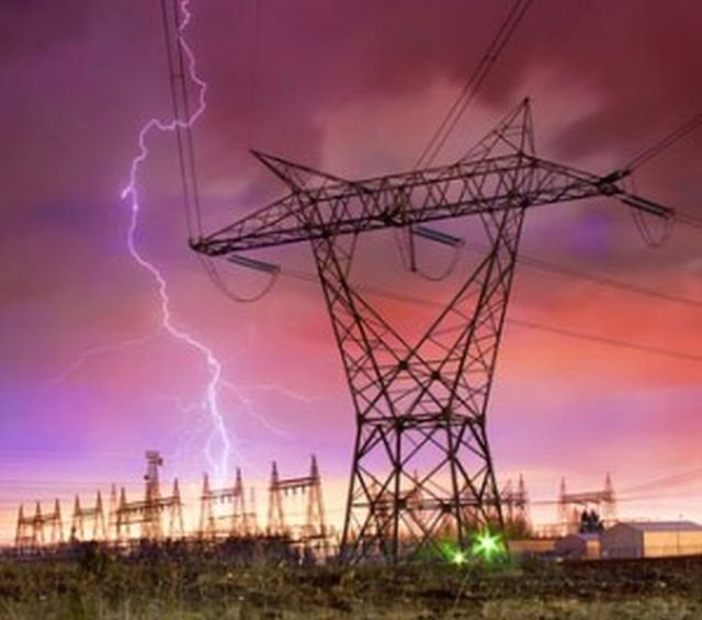 Lightning near power poles