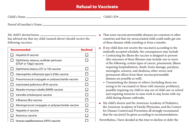 vaccine refusal form