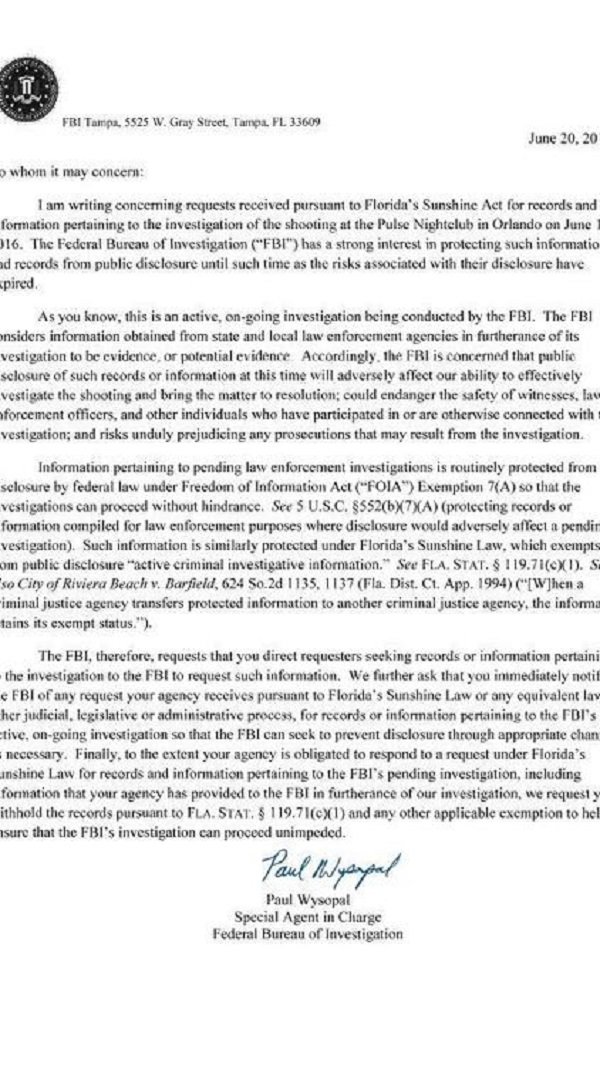 FBI Orlando letter