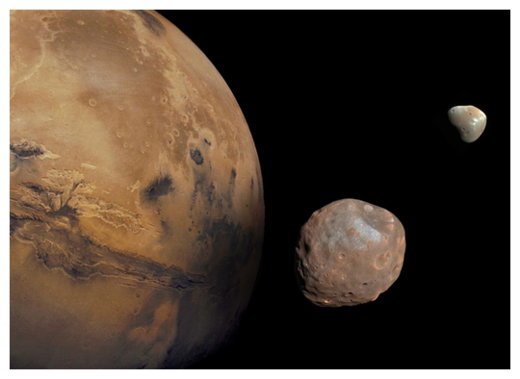 Click to enlarge Mars, Phobos, and Deimos